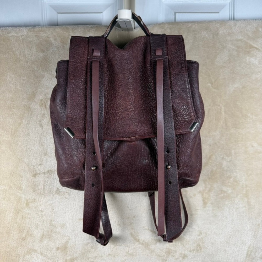 AllSaints Vincent Pebbled Leather Backpack Burgundy Oxblood Convertible Bag